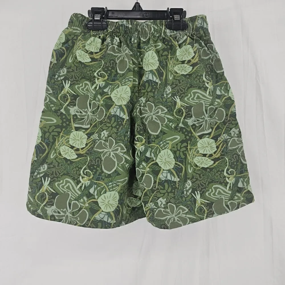 Patagonia Green Floral Boys Baggies Size Large Swim Trunks Shorts